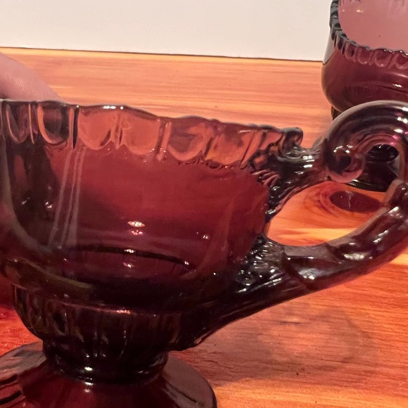 Vintage Small Cream & Sugar Set Red Amber Glass MidCentury Modern Cottage Core - Picture 2 of 7